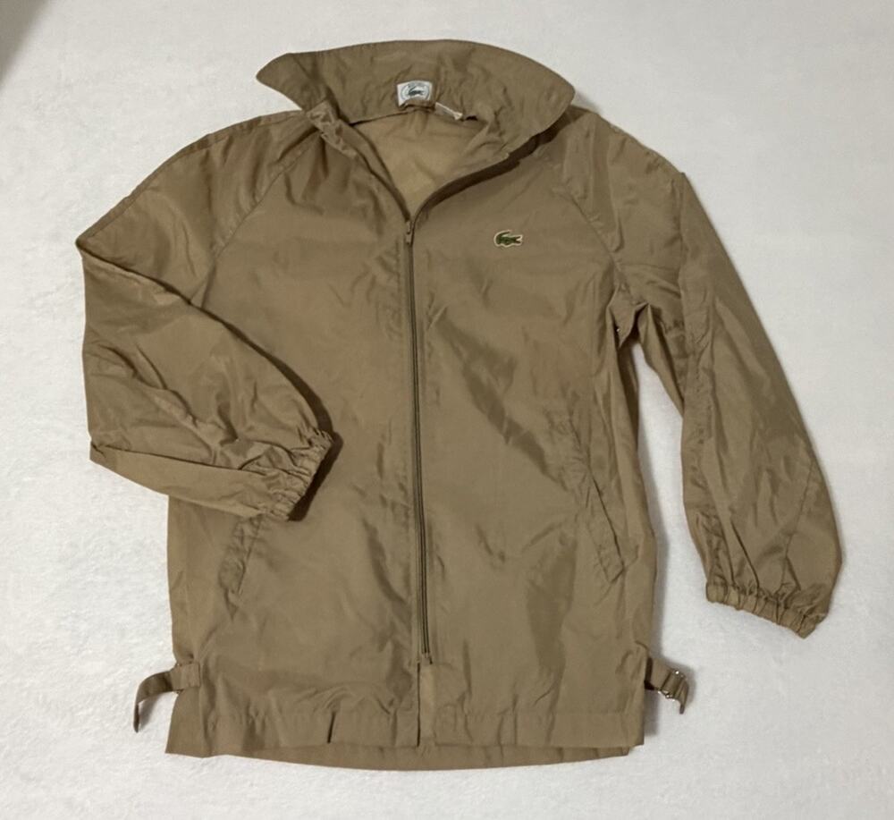 Vintage Izod Lacoste Rain Jacket Khaki/Tan Nylon RN 21008 Unisex Small